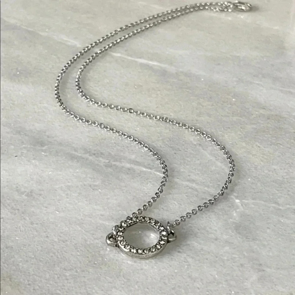 Circle Rhinestone Silver Tone Necklace - Picture 2 of 5